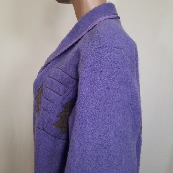 Vintage 80s Full Length Blanket Coat Mauve purple Virgin Wool Embroidered Size M - Picture 7 of 11